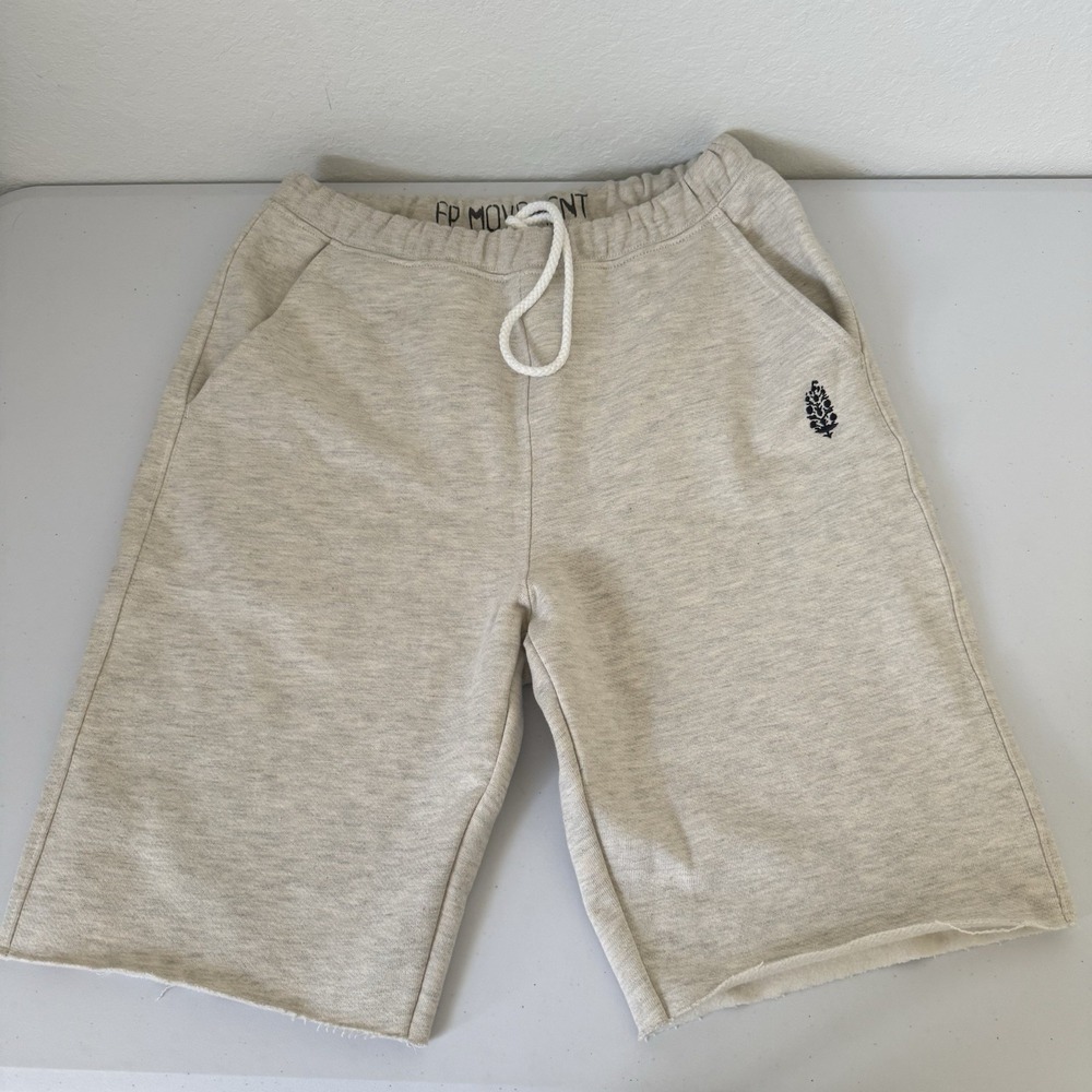NEW Free People FP Movement For the Win Long Shorts Logo Size Small Tan Beige - Picture 5 of 14